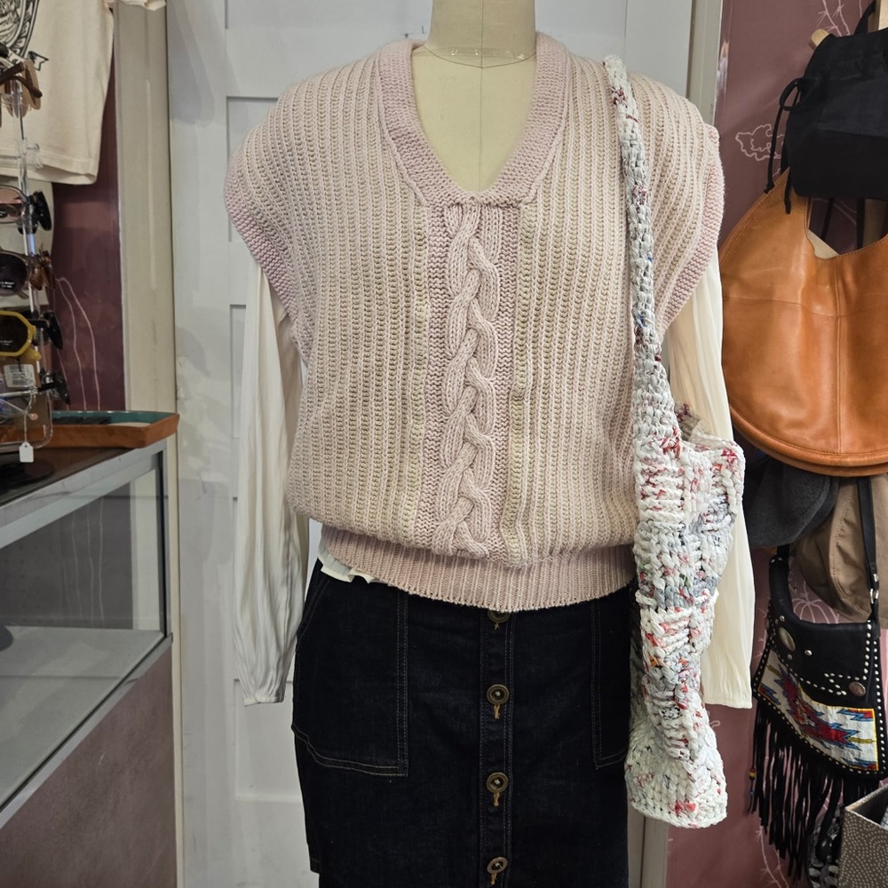Evan picone vintage pink ribbed cable knit v neck sweater vest size medium